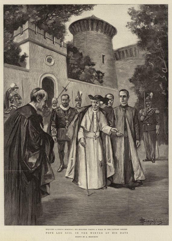 Pave Leo XIII i hans dages vinter (gravering) af (after) Italian School