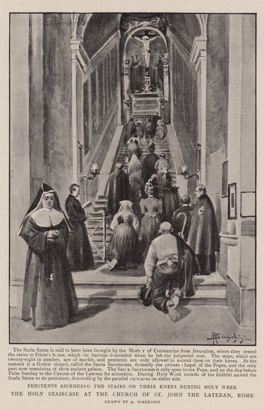 Den hellige trappe ved Johannes Laterankirken, Rom (litho) af (after) Italian School