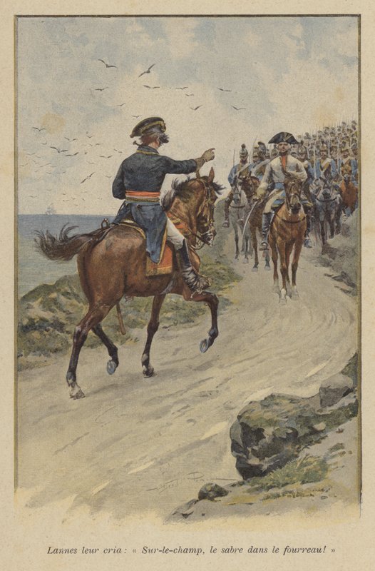 Lannes råbte til dem: "Skæp sværdet straks!" (farve litho) af (after) Paris