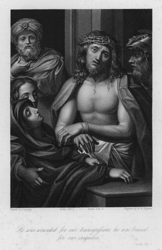 Kristus kronet med torne, Esajas LIII, 5 (stik) af (c.1489 1534) (after) Correggio