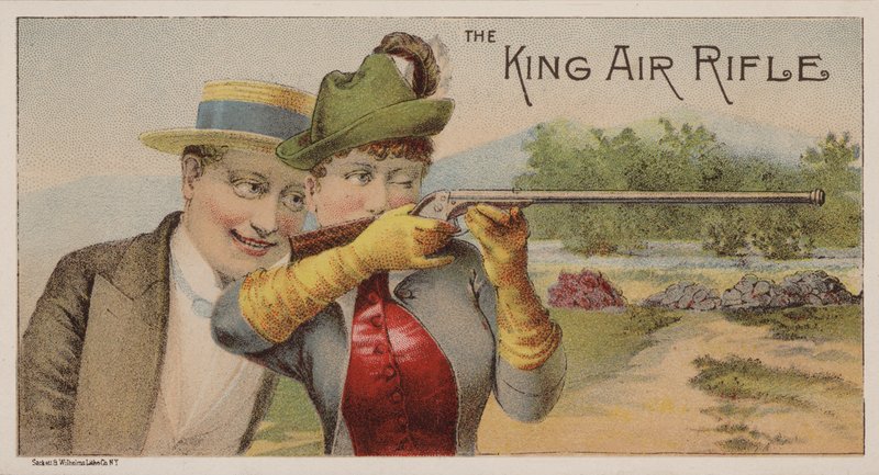 Amerikansk handelskort reklame King luftrifler af American School