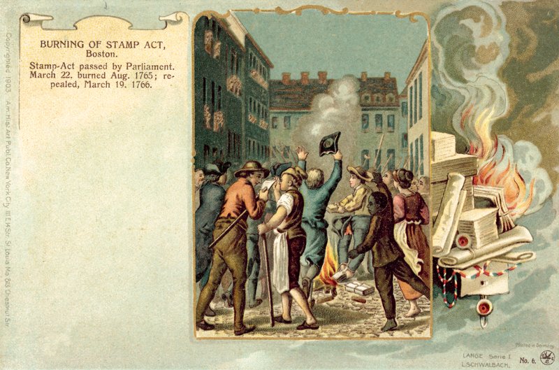 Burning of Stamp Act, Boston, august 1765 af American School