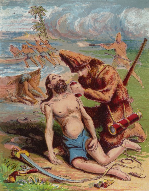 Illustration til Robinson Crusoe af American School
