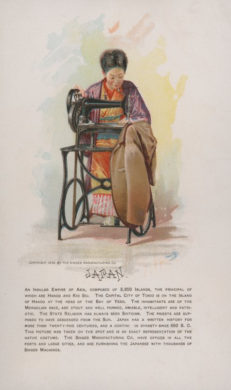 Japansk kvindesyning, reklame for Singer-symaskiner, 1892 af American School