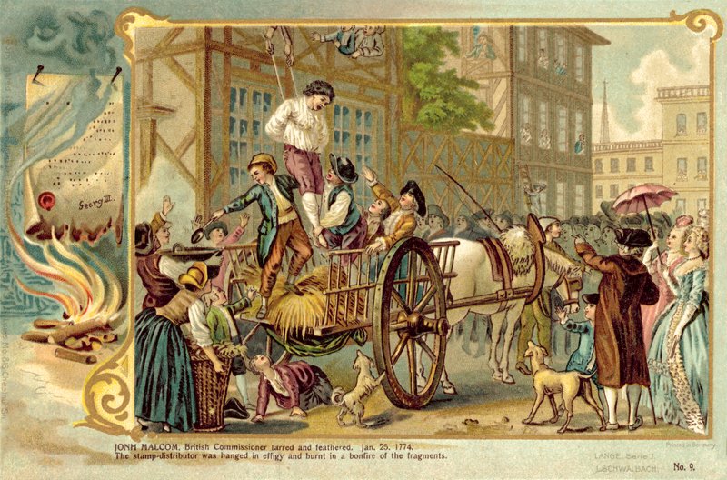 John Malcolm, britisk kommissær, tjæret og fjerbeklædt, 25. januar 1774 af American School