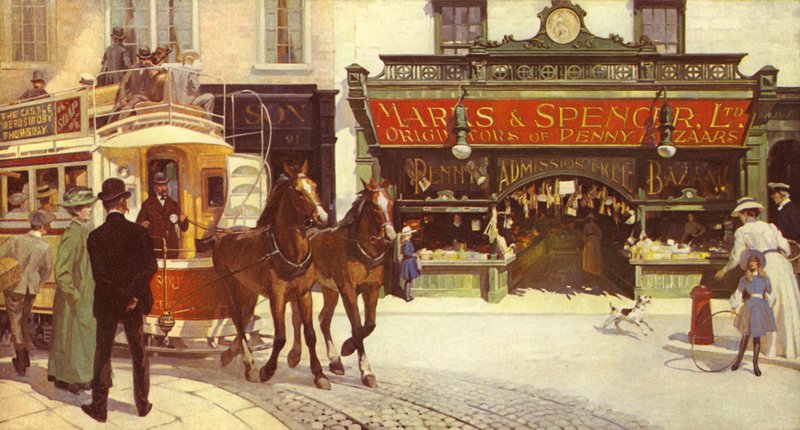 En ny type butiksfacade med vinduer, der kan åbnes og lukkes, 1905 af English School
