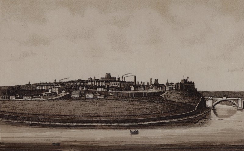 City of Chester, der viser Roodee og Grosvenor Bridge af English School