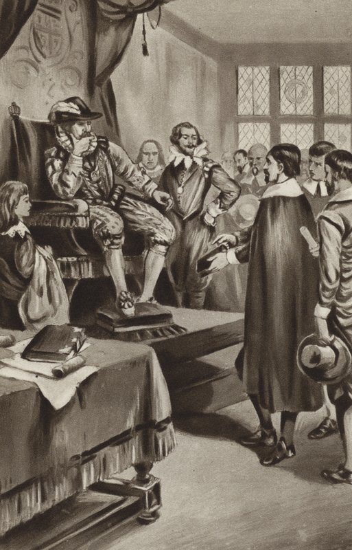 Kong James VI truer puritanerne med at få dem til at tilpasse sig Kirken eller fordrive dem fra landet af English School