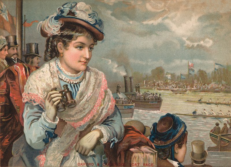 Dame ser på Oxford og Cambridge bådkapløb, ca 1890. af English School