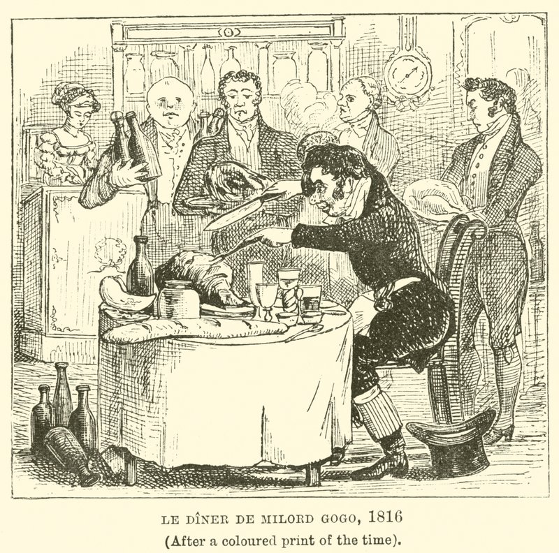 Le Diner de Milord Gogo, 1816, (Efter datidens farvetryk) af English School