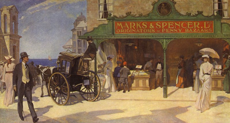 En af de første butikker med åben facade i begyndelsen af 1900-tallet, en ny idé til nem shopping ? af English School