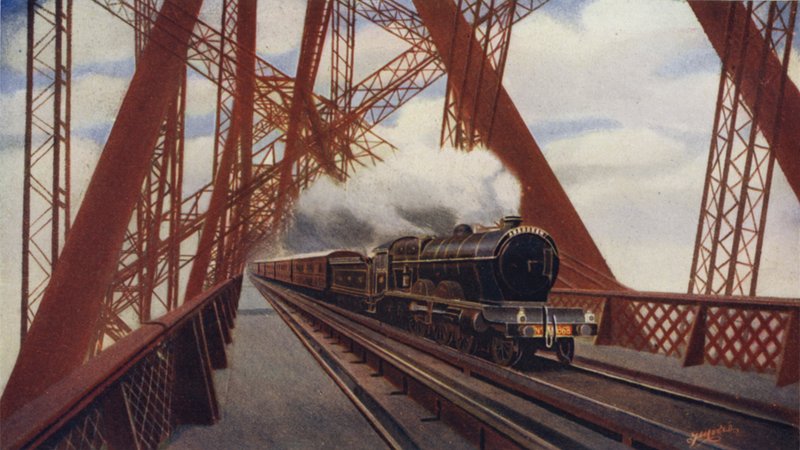 Den flyvende skotte krydser Forth Bridge, North British Railway af English School