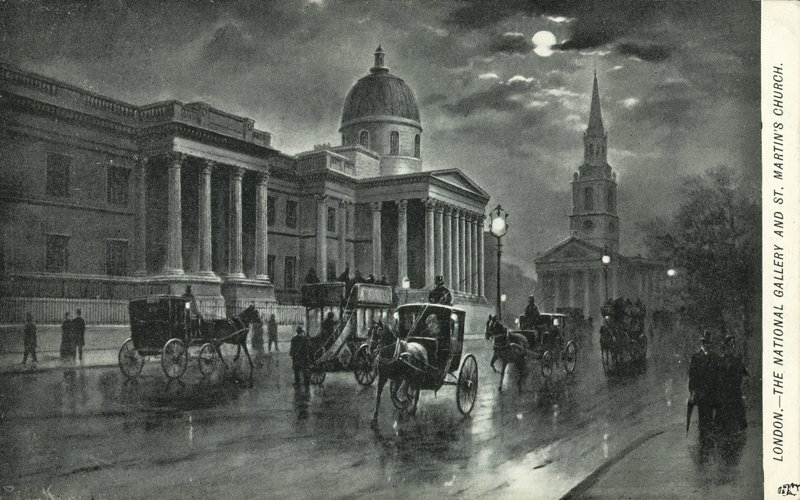 National Gallery og St Martins Church, London af English School