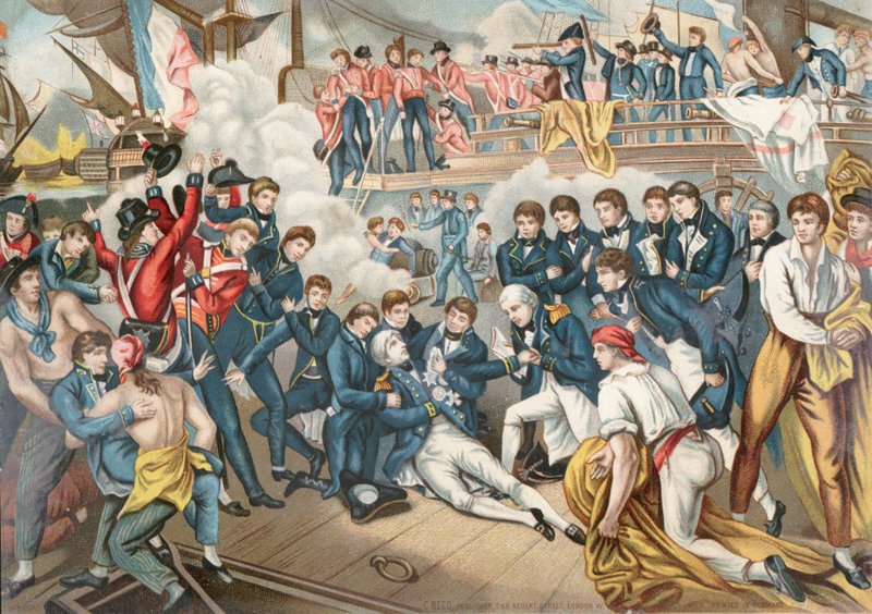Admiral Lord Nelsons død i slaget ved Trafalgar af English School