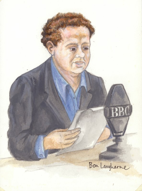 Den walisiske digter Dylan Thomas ved mikrofonen (ukendt) af English School