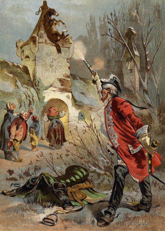 Illustration til Baron Munchausens eventyr af European School