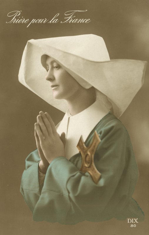 Bedende nonne i stivet hætte af French Photographer