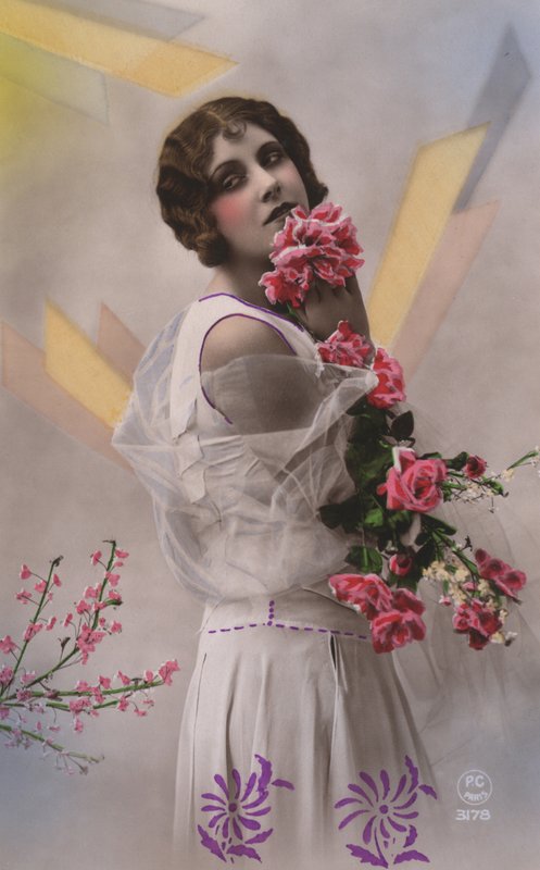 Kvinde med blomster af French Photographer