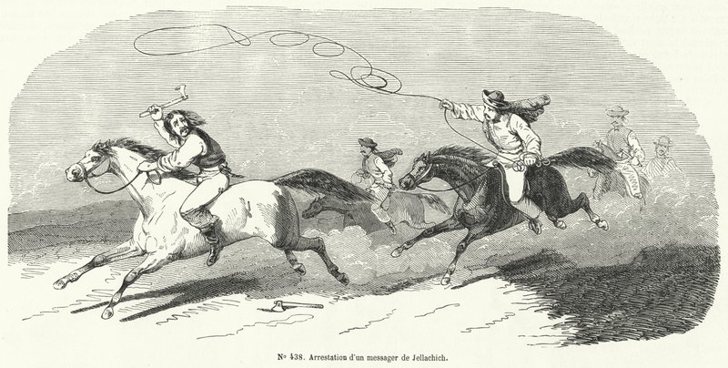 Arrestation af en budbringer fra Josip Jelacic, Kroatiens forbud, revolutionen i 1848 af French School