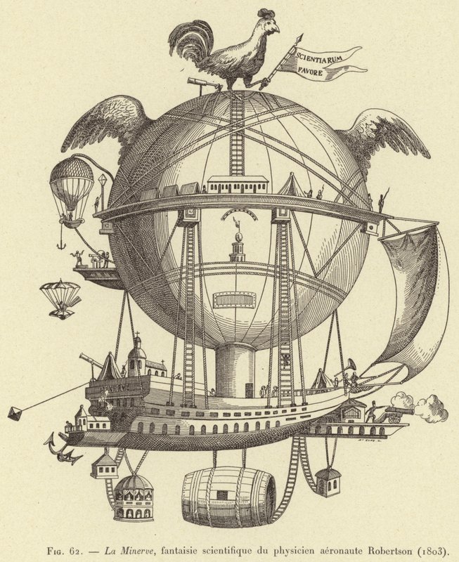 La Minerva, videnskabelig fantasi af fysikeren aeronaut Robertson (1803) af French School