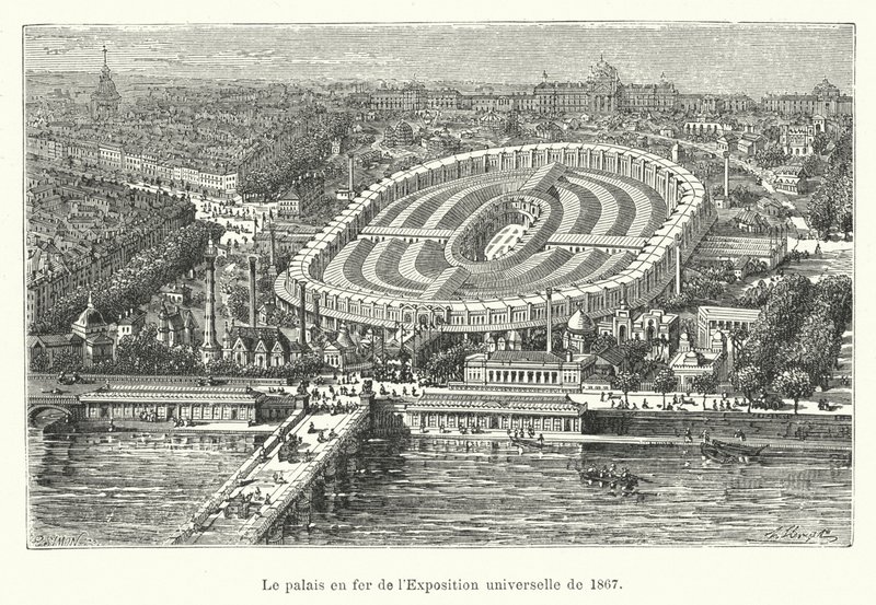 Jernpaladset på Verdensudstillingen i 1867 af French School