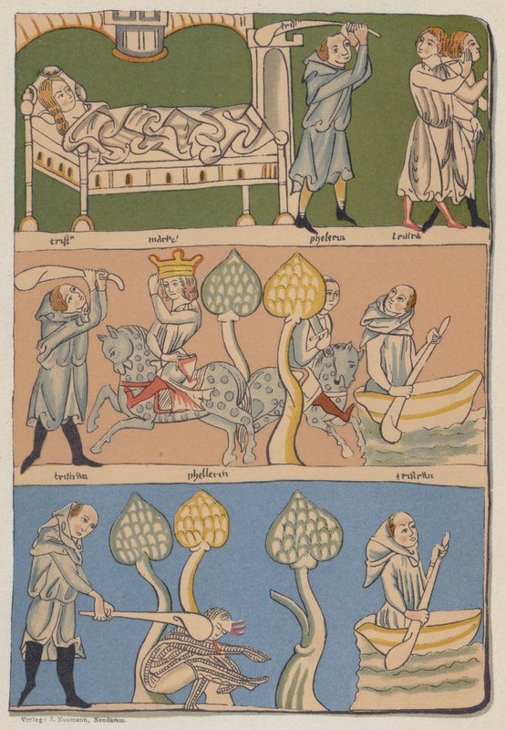 Miniaturer fra Gottfried von Strassburgs München-manuskript fra det 13. århundrede af Tristan und Isolde af German School