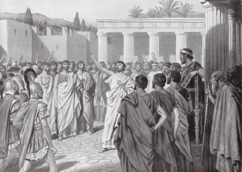 De peloponnesiske staters kongres i Sparta, f.Kr. 432 (litografi) af A.C. Weatherstone