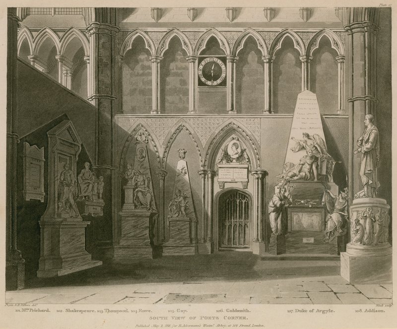 Sydlig udsigt over Poets Corner, Westminster Abbey, London af A.C. and Villiers, H. Pugin
