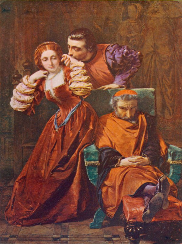 Shakespeare: Silvia og Valentine, The Two Gentlemen of Verona, Act III, Scene 1 (farve litho) af A. E. Elmore