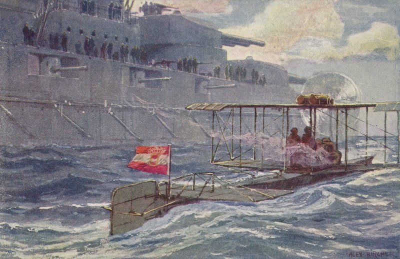 Østrig-ungarsk vandfly passerer et slagskib, Første Verdenskrig, 1914-1918 af A. Kircher