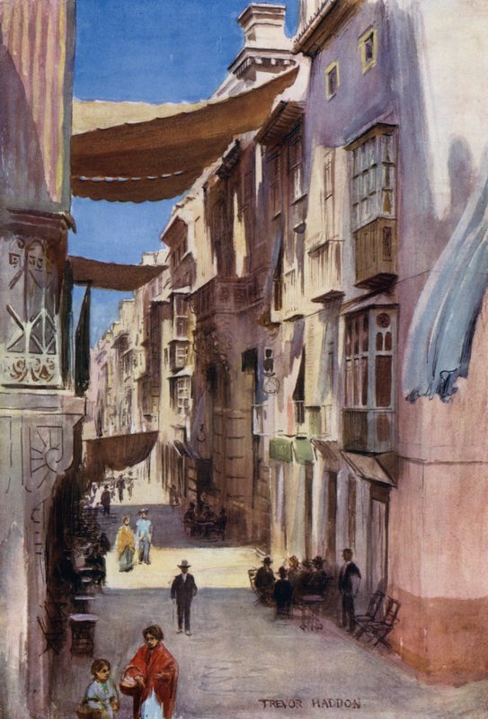 En gade i Murcia (farve litho) af A. Trevor Haddon