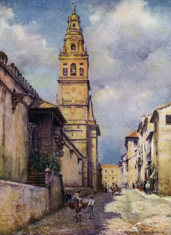 Cordova, Calle Cardinal Herrera (farve litho) af A. Trevor Haddon