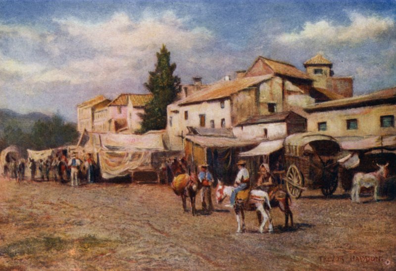 Malaga, Guadalmedina (farve litho) af A. Trevor Haddon