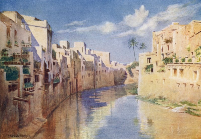 Orihuela ved floden Segura (farve litho) af A. Trevor Haddon