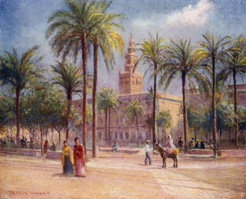 Sevilla, Plaza de San Fernando (farve litho) af A. Trevor Haddon