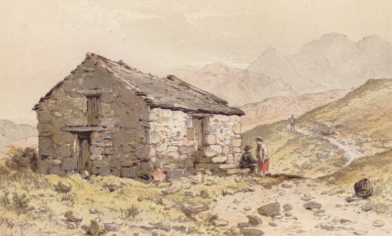 Hytte ved Ghorphwysfa, Nordwales (chromolitho) af Aaron Edwin Penley