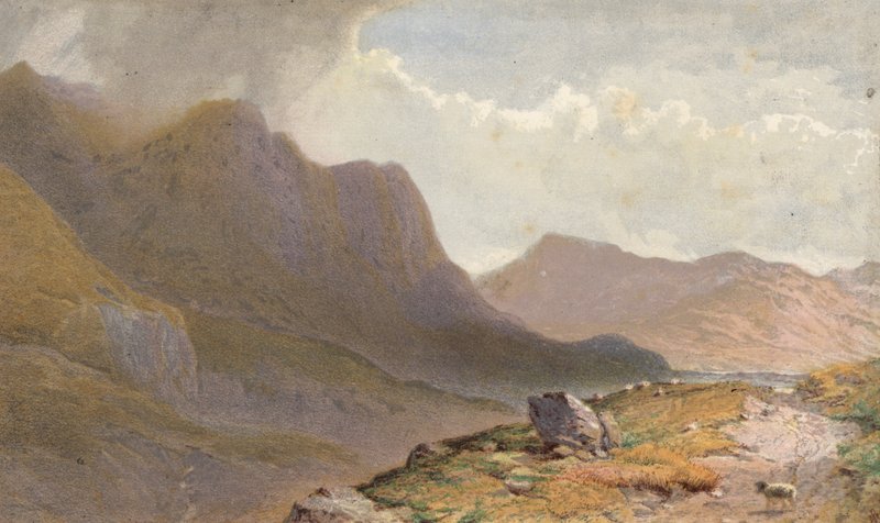 Scene mellem Capel Currg og Llyn Ogwen, ved Nant Frangons hoved, Nordwales (chromolitho) af Aaron Edwin Penley