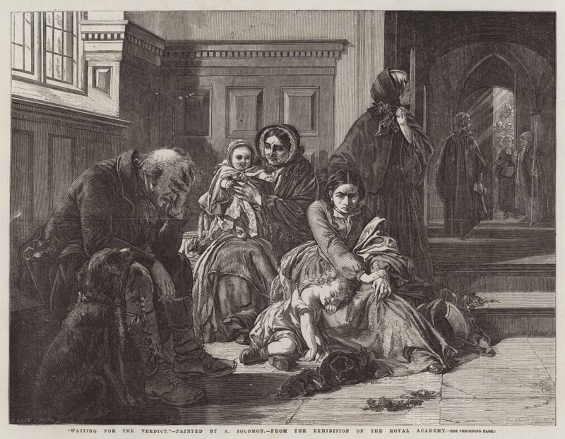Venter på dommen, fra udstillingen på Det Kongelige Akademi af Abraham Solomon