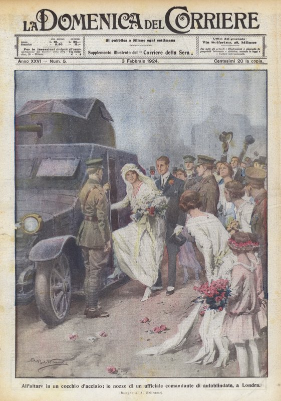For at fejre brylluppet af en kommandant for pansrede biler i en stålvogn i London af Achille Beltrame