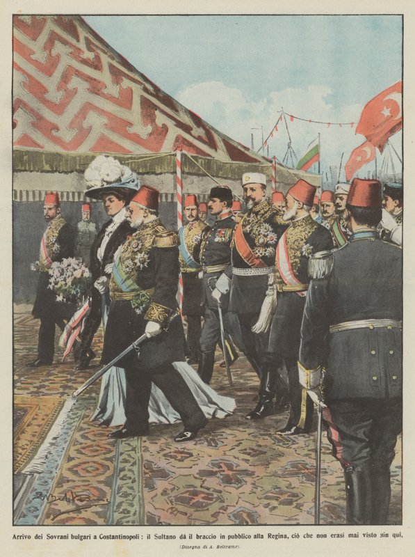 De bulgarske herskere ankommer til Konstantinopel, sultanen giver sin arm offentligt til dronningen ? af Achille Beltrame