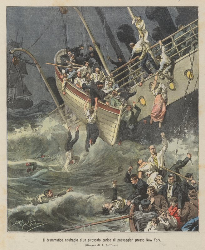 Dramatisk forlis af et passagerskib nær New York City af Achille Beltrame
