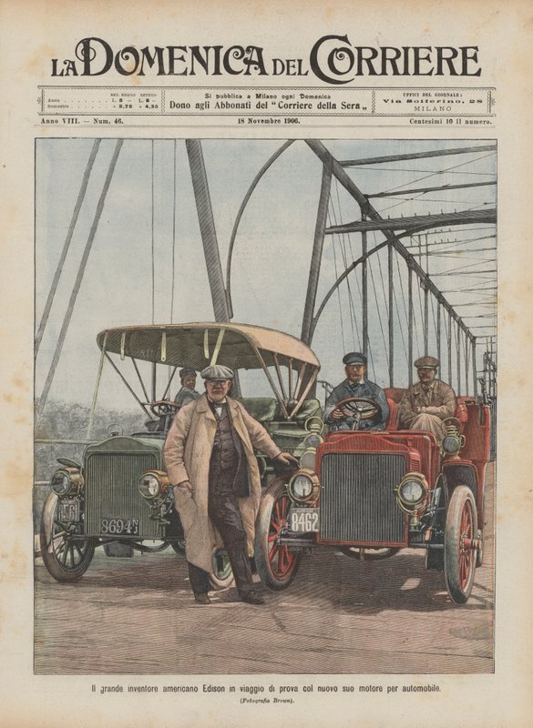 Den store amerikanske opfinder Edison på en prøvekørsel med sin nye bilmotor af Achille Beltrame