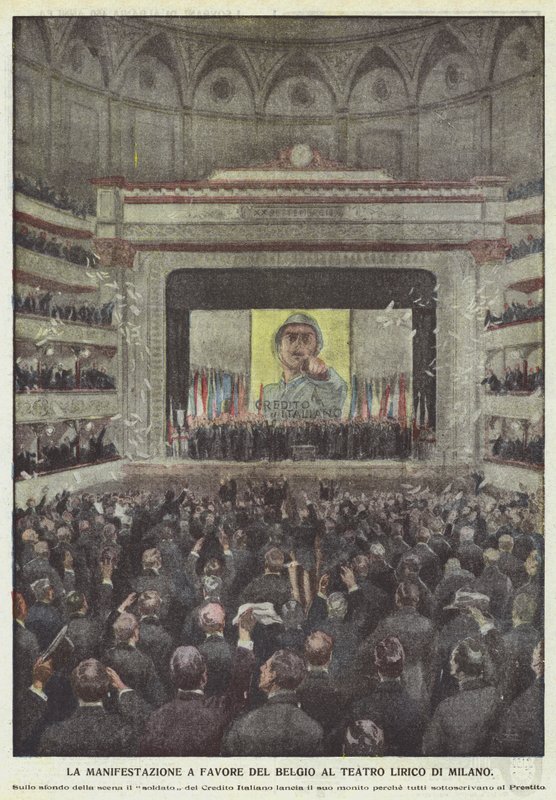 Demonstrationen til fordel for Belgien i Teatro Lirico i Milano af Achille Beltrame