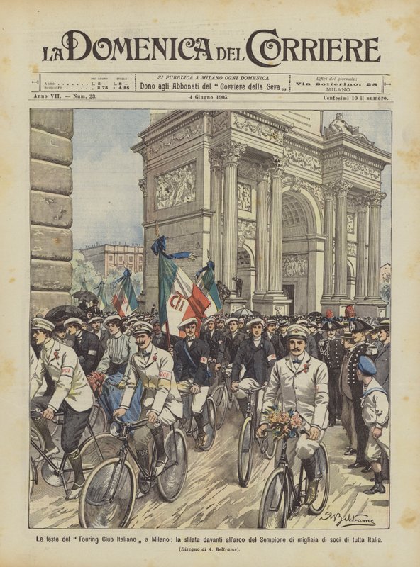 Touring Club Italiano festlighederne i Milano, paraden foran Simplonbuen med tusindvis af ? af Achille Beltrame