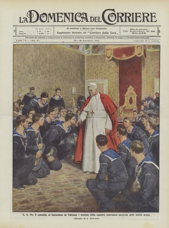 Sankt Pius X lukker de sejlere fra det amerikanske hold, der ligger for anker i vores farvande, ind i kyssekabinen i Vatikanet af Achille Beltrame