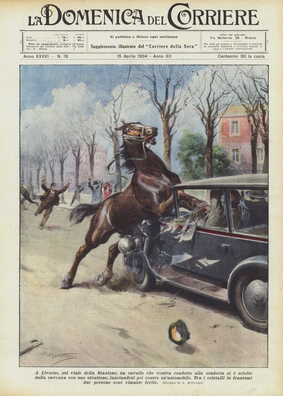 I Livorno, på Viale della Stazione, er en hest, der blev ført til stalden, smeltet? af Achille Beltrame