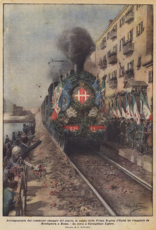 Ledsaget af folkets følelsesladede hyldest rejste liget af Italiens første dronning ? af Achille Beltrame