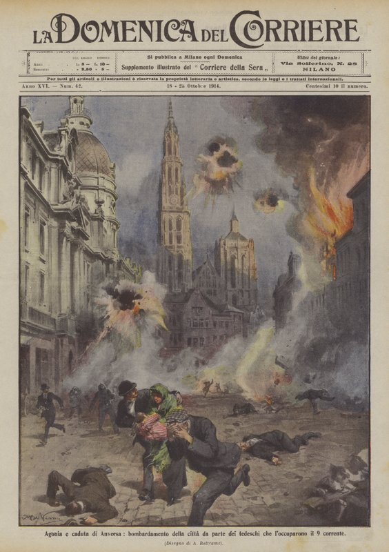 Antwerpens smerte og fald, bombning af byen af ​​tyskerne, der besatte den 9 af Achille Beltrame
