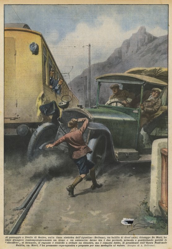 Ved Sedico-overkørslen, på Agordino-kraftledningen (Belluno), et bord? af Achille Beltrame