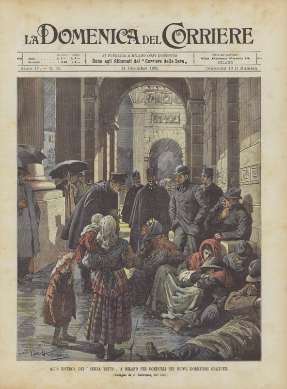På jagt efter de hjemløse, i Milano for at føre dem til de nye gratis sovesale af Achille Beltrame